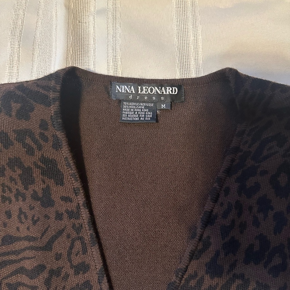 Nina Leonard Chocolate Animal Print Long Sleeve Dress - Picture 9 of 9